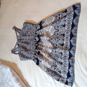 Monteau size S blue & white floral/paisley/Majorca pattern strappy dress